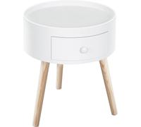 HOMCOM Table de nuit avec 1 tiroir, table d'appoint ronde à bord surélevé et 3 pieds en bois, pour chambre à coucher, salon, style moderne, Ø38 x 45 cm, blanc