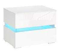 HOMCOM Table de Nuit avec LED RGB intégrée, 2 tiroirs, 60x39x47cm Blanc | 4 modes d'éclairage, 16 couleurs, en panneau de particules
