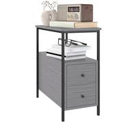 HOMCOM Table de nuit étroite avec 2 tiroirs Gris grain de bois