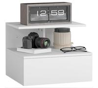 HOMCOM Table de nuit murale avec tiroir et étagère 39,8x35x31,6 cm Blanc | Table d'appoint, table de nuit, chevet, table de canapé, chambre, salon