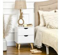 Chevet Table De Nuit Design Scandinave 2 Tiroirs Piètement Bois Pin Panneaux Particules Blanc Blanc