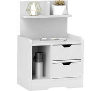 HOMCOM Table de nuit, table d'appoint avec 2 tiroirs, compartiment ouvert, table de chevet, commode de nuit pour chambre à coucher, salon, blanc, 40 x 30 x 60 cm