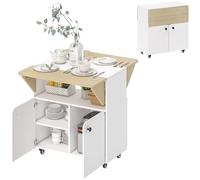 HOMCOM Table de salle à manger mobile pliable pour 2 à 4 personnes, avec roulettes, espace de rangement, table de salle à manger pour petits espaces, 70 x 83 x 75 cm, blanc + bois naturel