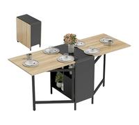 HOMCOM Table de salle à manger pliable avec ailes rabattables, 4 compartiments, 3 formes, jusqu'à 4 personnes, pour salon, petit espace, 169 x 60 x 75 cm, naturel foncé