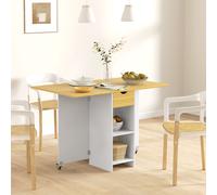 HOMCOM Table de Salle à Manger Pliante pour 2-4 Personnes avec 2 Rallonges, Tiroir et Étagères, Chêne