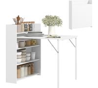 HOMCOM Table de salle à manger pliante Table de cuisine avec étagères à 4 niveaux pour 3 personnes, table pliante avec protection anti-basculement pour petites pièces, cuisine, salle à manger, 80 x 90