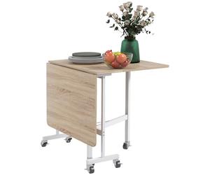HOMCOM Table de salle à manger pliante, table pliante pour 4-6 personnes, table de cuisine moderne à faible encombrement avec 6 roulettes, bois MDF et acier, 120x80x73 cm, chêne