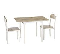 HOMCOM Table de salle à manger pour 2 avec 2 rallonges, 2 chaises, chêne