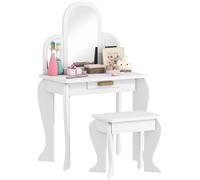HOMCOM Table de Toilette pour Enfants avec Tabouret et Miroir, Table de Toilette pour Filles avec tiroir, Table de Maquillage pour garçons et Filles de 3 à 6 Ans, Blanc