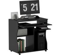 HOMCOM Table d'ordinateur Bureau à roulettes Table de bureau avec tablette clavier, rangement, table PC Noir 80 x 48 x 75 cm