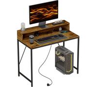 HOMCOM Table d'ordinateur, bureau avec raccords, table de bureau avec surface d'écran et tablette, table PC pour bureau, salle d'étude, 100 x 50 x 90,5 cm, brun rustique