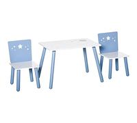 HOMCOM Table et chaises pour enfants 2-4 ans en bois bleu clair et blanc, ensemble 3 pièces