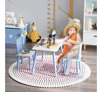 HOMCOM Table et Chaises pour Enfants, Table pour Enfants 2-4 Ans, en Bois Bleu et Blanc, Ensemble de 3 Pièces