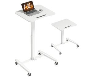 HOMCOM Table Ordinateur Portable à roulettes, Bureau Debout réglable en Hauteur 75-114cm, Plateau inclinable, butée de sécurité, Table de lit Mobile en Acier, pour canapé, Lecture ou Travail, Blanc