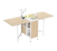 HOMCOM Table Pliable de Cuisine pour 4 per. 169x62x75cm Blanc Chêne Clair
