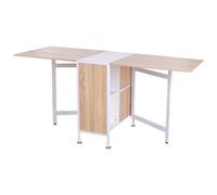 HOMCOM Table Pliable de Cuisine pour 4 Personnes Table à Manger 4 niches intégrées pour Petit Espace dim. dépliées 169L x 62l x 75H cm MDF chêne Clair Acier Blanc
