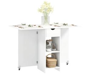 HOMCOM Table Pliante avec tiroir et 2 étagères, 114.5x70x75cm Blanc | Table de cuisine, pour 2-4 personnes, table de salle à manger pliante moderne, petits espaces, salle à manger et cuisine