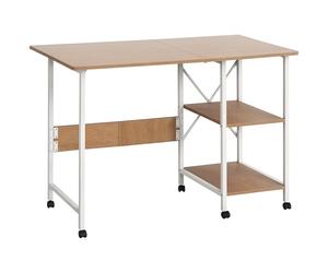 HOMCOM Table Pliante - Bureau d'appoint - Table d'ordinateur Mobile avec roulettes - MDF - Naturel - 107 x 55 x 76 cm