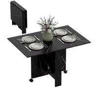 HOMCOM Table Pliante Cuisine Table à Manger Pliable pour 6 Personnes, avec 2 abattants et 2 roulettes freinées, capacité 20 kg, 120 x 80 x 73 cm, Finition Noir marbré