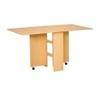 HOMCOM Table Pliante de Cuisine Salle à Manger Amovible sur roulettes 140L x 80l x 74H cm 2 étagères intégrées Coloris chêne