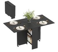 HOMCOM Table Pliante de Cuisine Salle à Manger Amovible sur roulettes 75L x 140l x 74H cm 2 étagères intégrées en Bois Coloris Noir