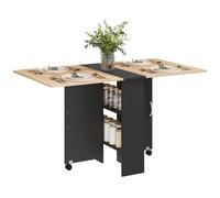 HOMCOM Table Pliante de Cuisine Salle à Manger Amovible sur roulettes 75L x 140l x 74H cm 2 étagères intégrées en Bois Coloris Noir Aspect chêne Clair