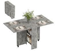 HOMCOM Table Pliante de Cuisine Salle à Manger Amovible sur roulettes 75L x 140l x 74H cm 2 étagères intégrées en Bois Coloris Gris