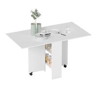 HOMCOM Table Pliante de Cuisine Salle à Manger Amovible sur roulettes 75L x 140l x 74H cm 2 étagères intégrées en Bois Coloris Blanc