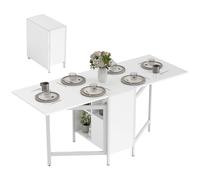 HOMCOM Table pliante de salle à manger, table de cuisine pliable, avec ailes rabattables, 4 compartiments, 3 formes, jusqu'à 4 personnes, pour salon, petit espace, 169 x 60 x 75 cm, blanc