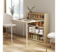 HOMCOM Table pliante extensible avec étagère, design industriel, gain de place, pour petits espaces, 80x90x93cm, Chêne