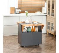 HOMCOM Table pliante gain de place pour jusqu'à 4 personnes avec 4 roulettes, étagère cachée et placard avec portes, 70x83x75 cm