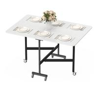 HOMCOM Table pliante mobile avec 6 roulettes et freins, table de cuisine pliante pour petits espaces, Weiß