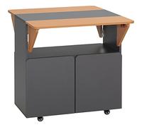 HOMCOM Table pliante peu encombrante pour jusqu'à 4 personnes avec 4 roues, étagère cachée et armoire avec portes, 70 x 83 x 75 cm, jaune et gris