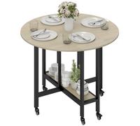 HOMCOM Table pliante, table avec fonction pliante et étagère ouverte, table de cuisine roulante pour salle à manger, petits espaces, Bois naturel