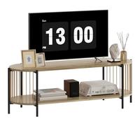 HOMCOM Table TV Bohémienne Table TV Bohémienne jusqu'à 55" avec Design en Corde de Papier et 2 étagères Ouvertes pour Salon Chambre 124x43,5x41 cm Naturel