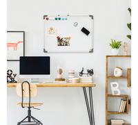 HOMCOM Tableau blanc magnétique cadre aluminium 60 x 45 cm avec feutres, effaceur et aimants Description:Effaçable, ce tableau est pratique pour écrire, dessiner, noter des informations avec des feutr