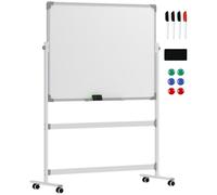 HomCom Tableau blanc magnétique double face rotatif mobile avec aimants, marqueurs, gomme