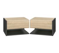 HOMCOM Tables de Chevet suspendues Lot de 2 - Tables de Nuit Murale - tiroir Coulissant - en Bois Bicolore Aspect chêne Noir