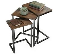 HOMCOM Tables gigognes en C Lot de 3 pour canapé lit Brun Rustique