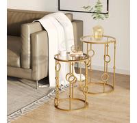 HOMCOM Tables gigognes Lot de 2 Tables Basses Rondes Design Style Art déco Ø 41 et Ø 36 cm métal doré Verre trempé 5 mm Description:Ces splendides tables gigognes design style art déco apporteront une