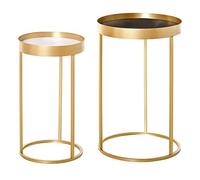 Tables gigognes lot de 2 tables basses rondes design style art déco Ø 39 et Ø 30 cm métal doré MDF blanc et noir Doré G