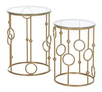 HomCom Tables gigognes lot de 2 rondes Ø41/Ø36 cm métal doré verre trempé 5 mm style art déco