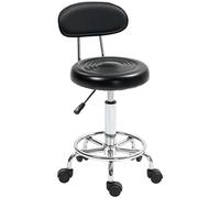 HOMCOM Tabouret à roulettes avec hauteur ajustable 70-86 cm, tabouret de massage pivotant avec dossier et repose-pieds, chaise de travail à roulettes pour salon de massage, tatouage, clinique, noir