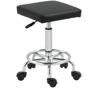 HOMCOM Tabouret à roulettes carré chaise de travail avec hauteur réglable 50-66 cm et repose-pieds, tabouret de bureau à roulettes pivotant 360° pour salon de massage, tatouage, clinique, spa, noir