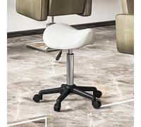 HOMCOM Tabouret à roulettes, chaise de travail avec hauteur réglable 45-57 cm et selle ergonomique, 48x47x45-57cm, blanc