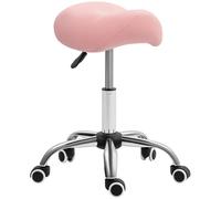 HOMCOM Tabouret à roulettes Hauteur Réglable 49-61 cm Rose | Selle Ergonomique, Tabouret de Massage, Chaise de Travail, Roulettes Pivotant 360°, Salon de Massage Tatouage Clinique Spa