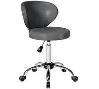 HOMCOM Tabouret à roulettes, Hauteur Réglable 73-88cm Dossier Gris | Tabouret de Massage en PU, Chaise de Travail Pivotant 360°, Cadre en Acier, pour Salon de Massage, Tatouage, Clinique, Spa