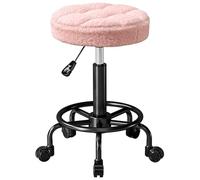 HOMCOM Tabouret à roulettes réglable en hauteur 50 à 66 cm Tabouret de travail rotatif à 360° Tabouret de bureau Tabouret pour bureau, salon, massage, spa Rose