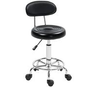 HOMCOM Tabouret à roulettes réglable en Hauteur Tabouret pivotant Tabouret de Salon avec Dossier, roulettes, Tabouret de Travail avec Repose-Pieds réglable pour Le Bureau, Similicuir, 32 x 40 x 70-86