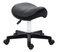 HOMCOM Tabouret à roulettes, tabouret de massage avec hauteur réglable 43-55 cm et selle ergonomique, chaise de travail à roulettes pivotant 360°, pour salon de massage, tatouage, clinique, spa, noir